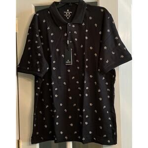 VEBOON Men Cotton Flex Polo Shirt 2XL Black Short Sleeve Random Flowers NWT
